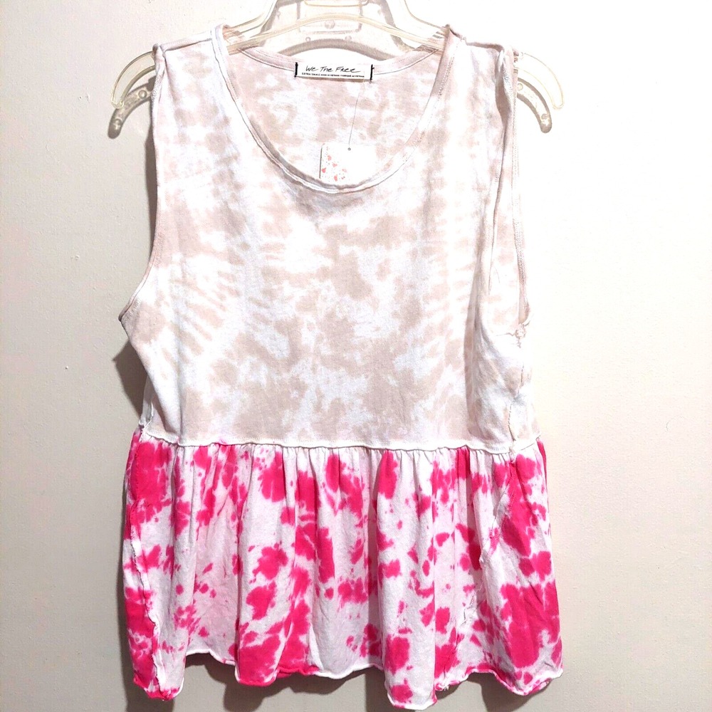 Free People Womens XS Peplum Tank Top Tie Dye Hibiscus Combo Cotton New